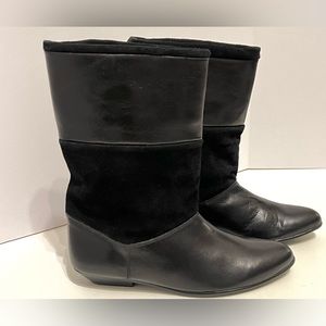 Women’s NEW Calf Length Spanish Leather and Suede Flat Boots, Sz 7